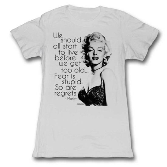 Marilyn Monroe Shirt Juniors Fear Is Stupid Silver T-Shirt