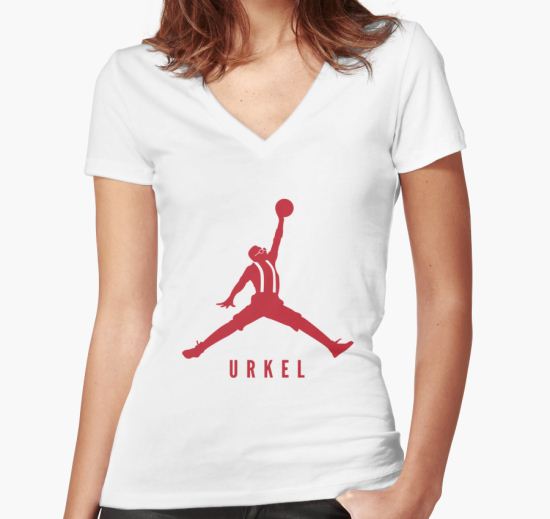 ‘Steve Urkel Jumpman Logo Spoof 2’ Women's Fitted V-Neck T-Shirt by hanelyn T-Shirt