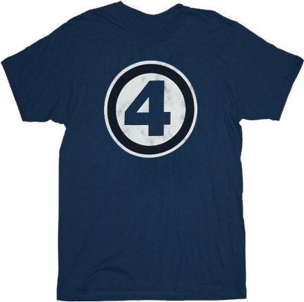 Fantastic Four Fan 4 Logo Distressed with Black Circle Navy Mens T-shirt