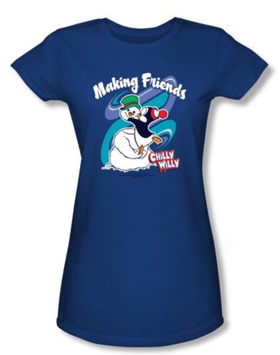 Chilly Willy Juniors T-shirt TV Show Making Friends Royal Blue Shirt
