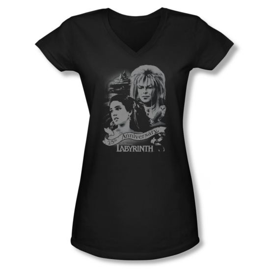 Labyrinth Shirt Juniors V Neck Anniversary Black Tee T-Shirt