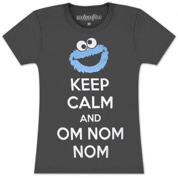 Sesame Street Cookie Monster Keep Calm And Om Nom Nom Dark Charcoal Juniors T-shirt