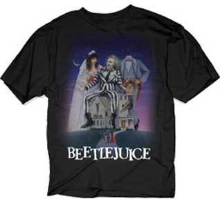 Beetlejuice Sitting on House Image Adult Black T-Shirt