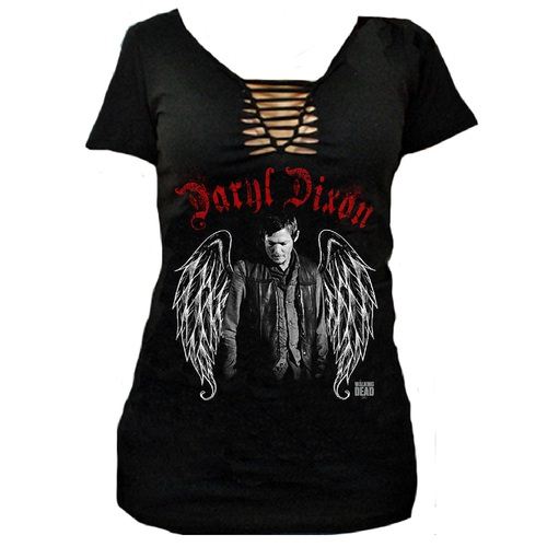 The Walking Dead Daryl Dixon Wings Juniors Black T-Shirt