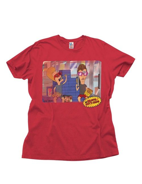 Junk Food Beavis and Butthead Wearing Glasses Adult Red T-Shirt