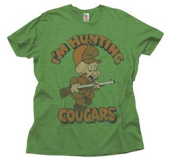 Junk Food Looney Tunes Elmer Fudd I'm Hunting Cougars Adult Green T-Shirt