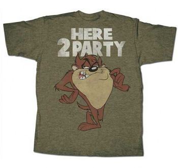 Looney Tunes Taz Tazmanian Devil Here 2 Party Adult Heather Brown T-shirt