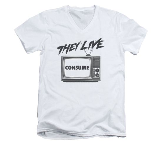 They Live Shirt Slim Fit V Neck Consume White Tee T-Shirt