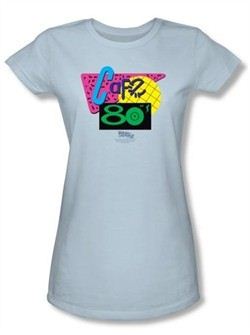 Back To The Future II Juniors T-shirt Movie Cafe 80s Light Blue Shirt