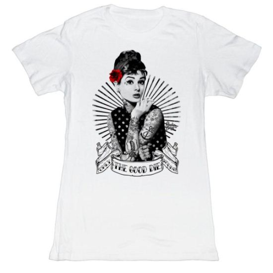 Audrey Hepburn Shirt Juniors Rockabilly White T-Shirt