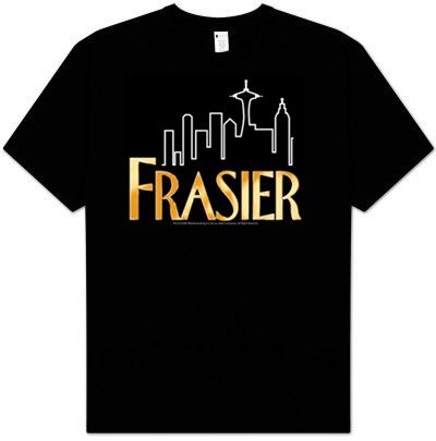 Frasier Funny TV Show FRASIER LOGO Adult Black T-shirt